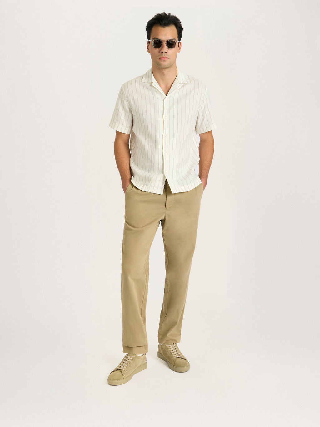 The Lido Stripe Cuban Collar Shirt || Ecru | Linen