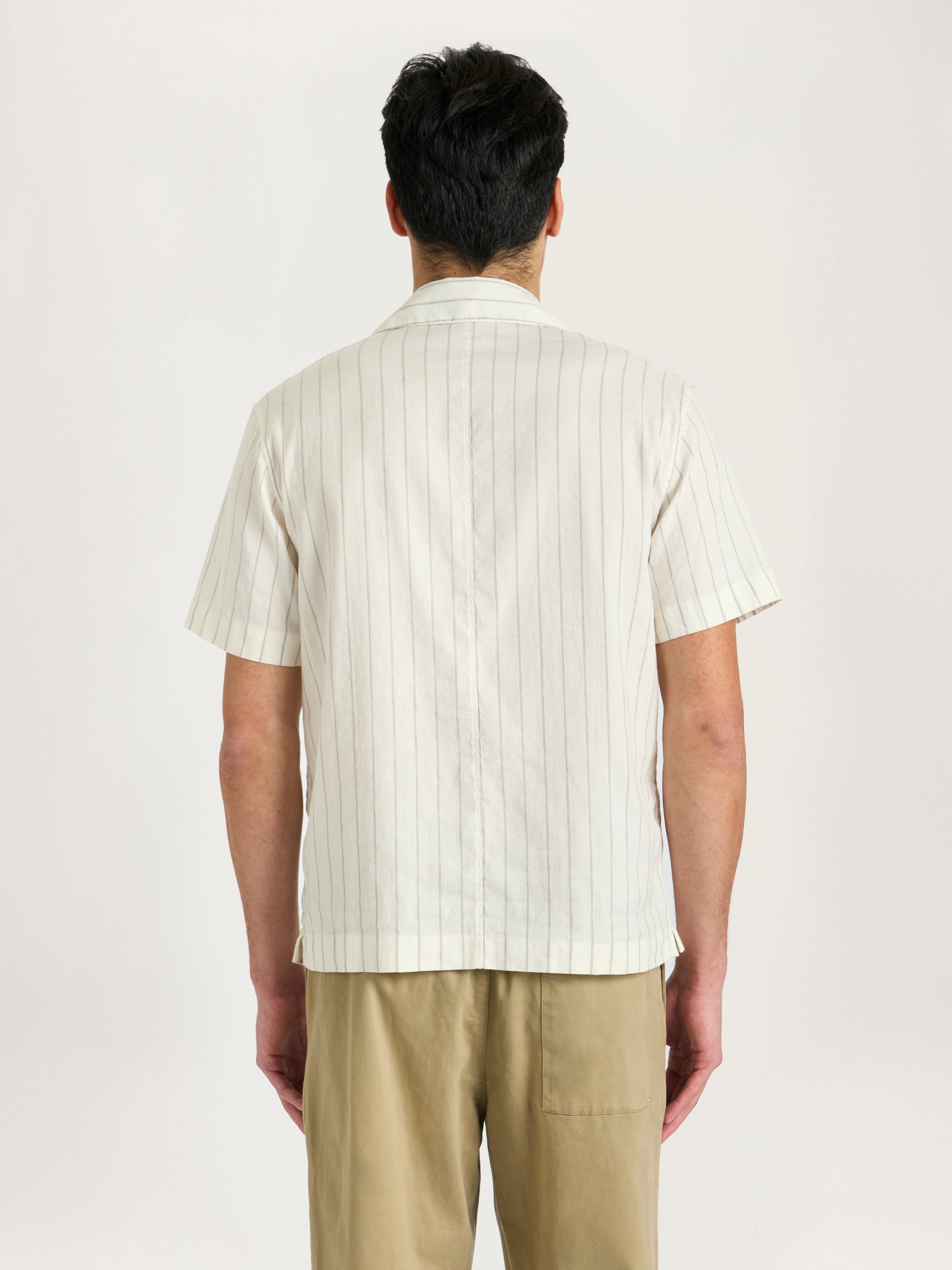 The Lido Stripe Cuban Collar Shirt || Ecru | Linen