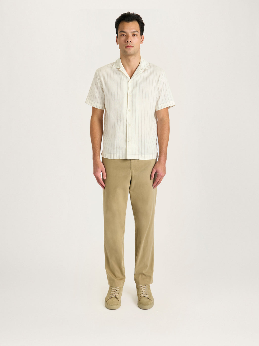 The Lido Stripe Cuban Collar Shirt || Ecru | Linen