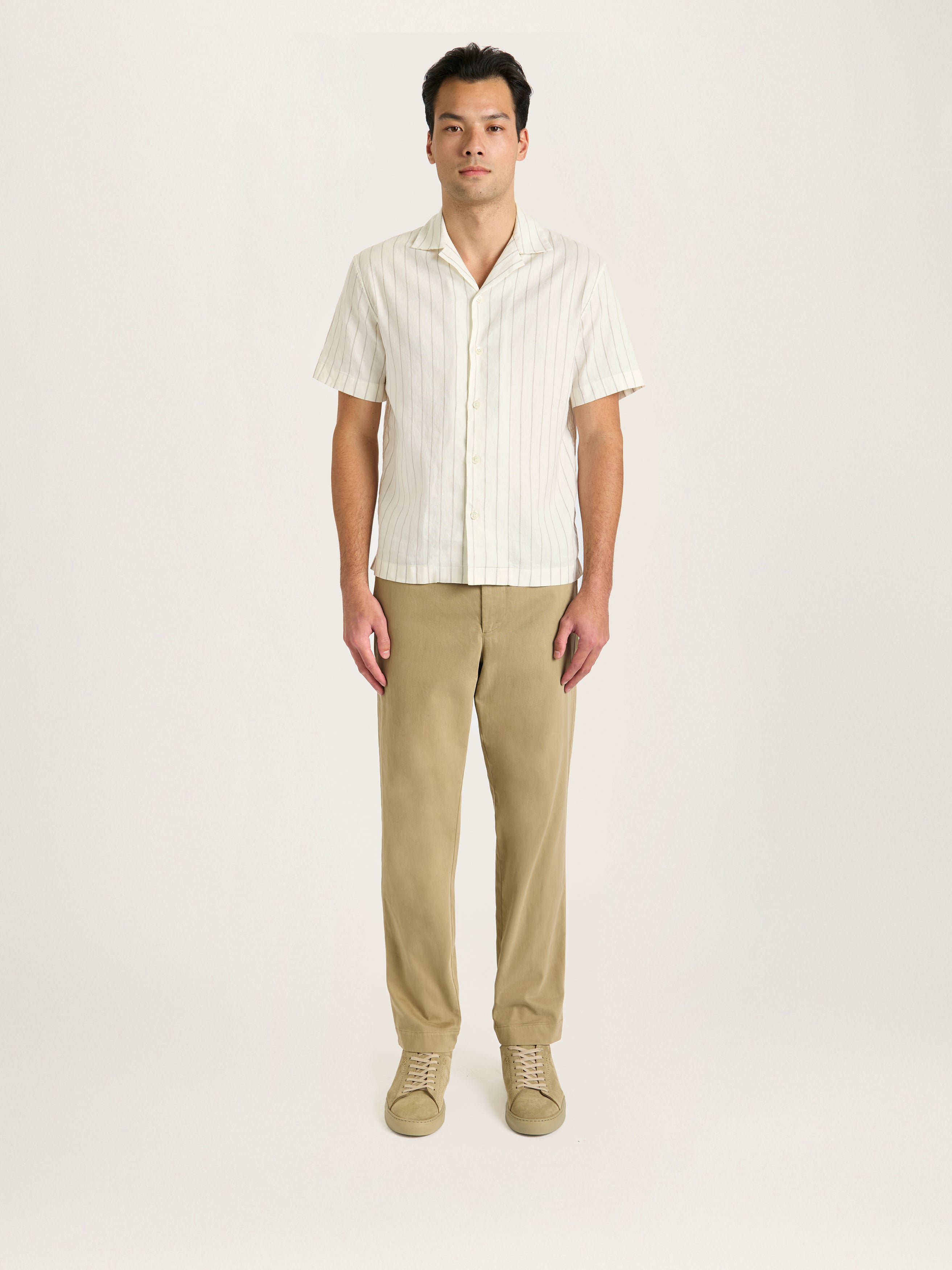 The Lido Stripe Cuban Collar Shirt || Ecru | Linen
